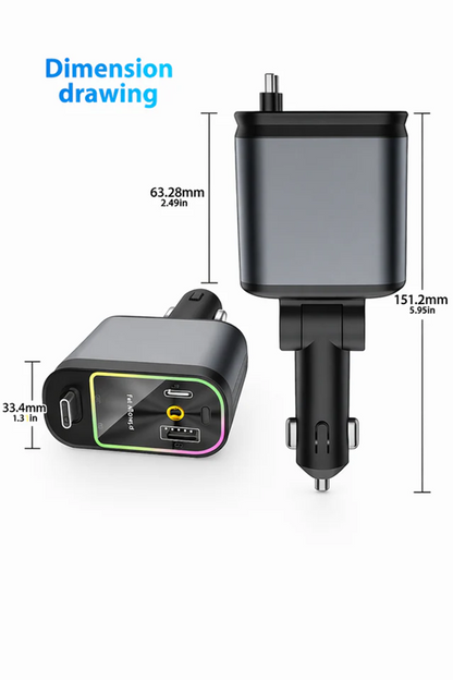4-in-1 Car Charger with Retractable Cable, Atmosphere Lamp & Star Light | شاحن سيارة 4 في 1