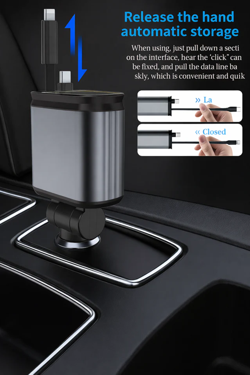 4-in-1 Car Charger with Retractable Cable, Atmosphere Lamp & Star Light | شاحن سيارة 4 في 1