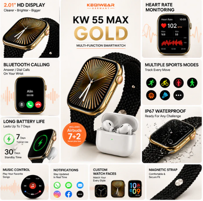 Smart Watch Series 10 KW55 Max Gold | ساعة ذكية Series 10 KW55 Max ذهبية