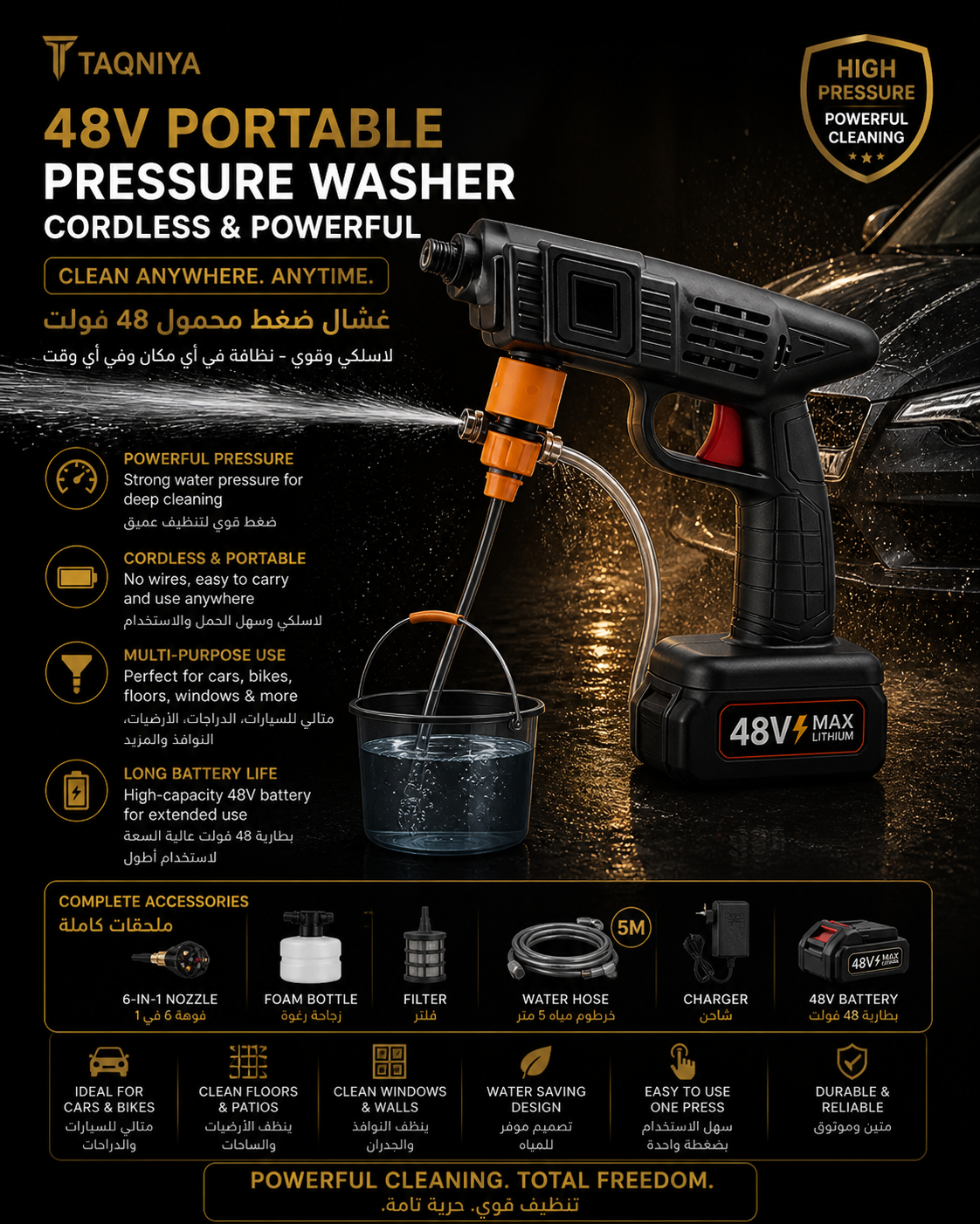 48V Portable Pressure Washer – Cordless Handheld | غسال ضغط محمول 48 فولت